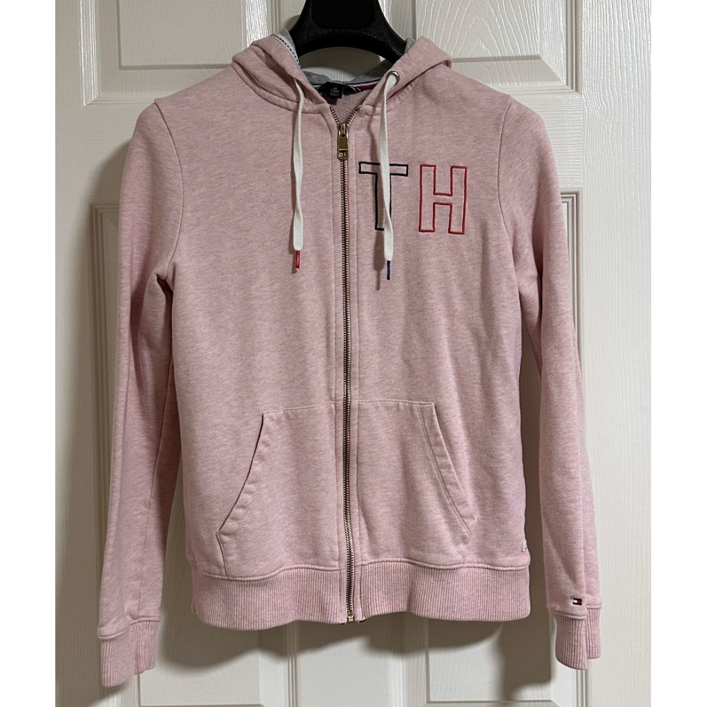 Authentic Tommy Hilfiger Signature Hoodie In Rose Smoke Htr, Size Xs